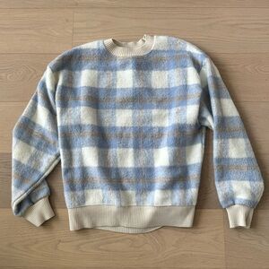Oak + Fort Oversized Wool Sweater – Blue & Tan (Size S)
